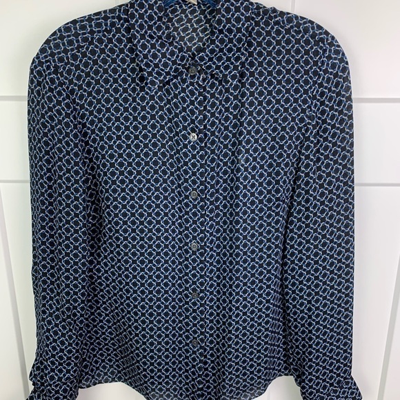 Michael Kors S 2 Chain Print Blouse Button Classic 100% Silk Academia Equestrian - Picture 3 of 5